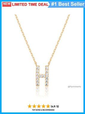 PAVOI CZ Initial H Pendant Necklace 14K Yellow Gold Plated